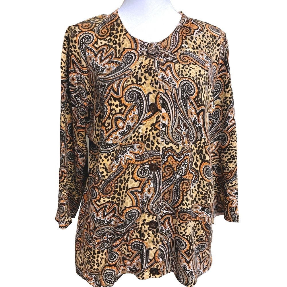 Laura Ashley Women's Top‎ Cardigan Button Up 3/4 Sleeve Silk Blend Size Large